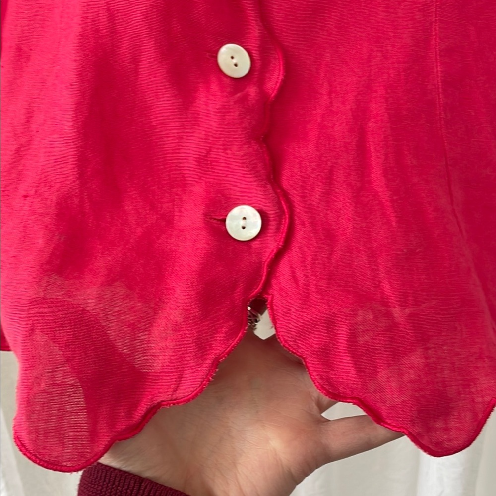 100% Irish Linen Scalloped Edge Pink Button Up Vintage Tank Vest - Picture 4 of 6